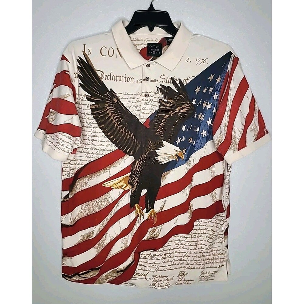 VTG Cotton Traders Sport Mens‎ L USA We The People Patriotic Constitution Shirt